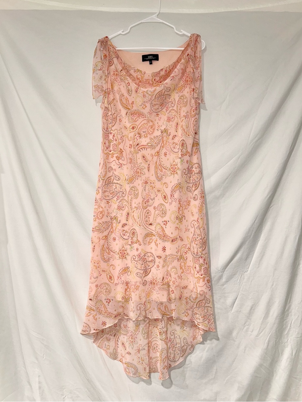 Vintage Y2K Fairycore Pink Paisley Chiffon High-Low Slip Dress Cowl Neck Sz 14
